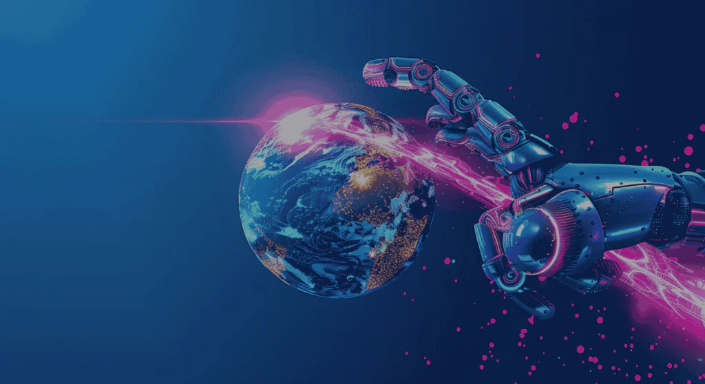 global-communication-technology-concept-ai-controls-global-network-robot-hand-point-eart